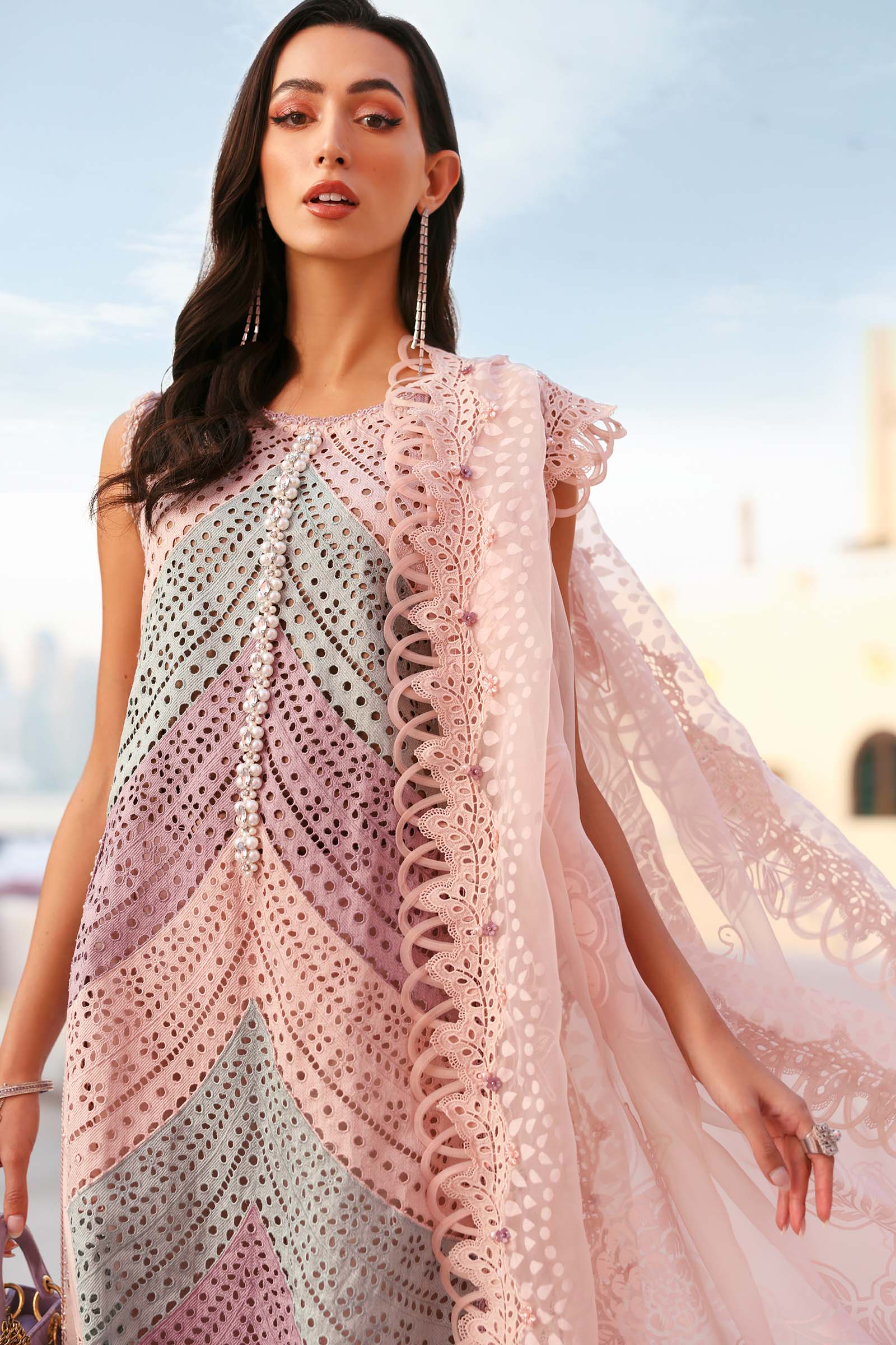 3Pc Unstitched Lawn Embroidered Suit with Diamond Chiffon Dupata With Dupata Pallu Embroided Patch - LLC-D529