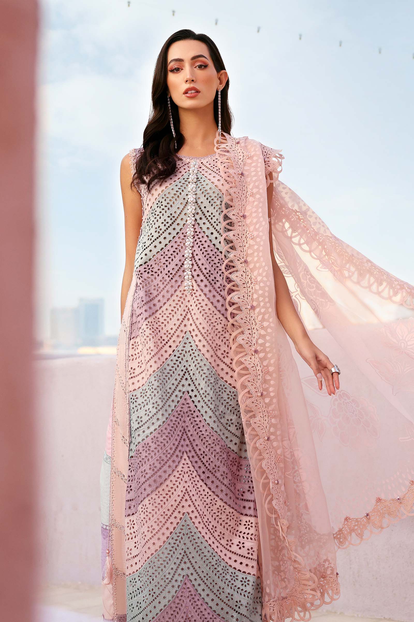 3Pc Unstitched Lawn Embroidered Suit with Diamond Chiffon Dupata With Dupata Pallu Embroided Patch - LLC-D529