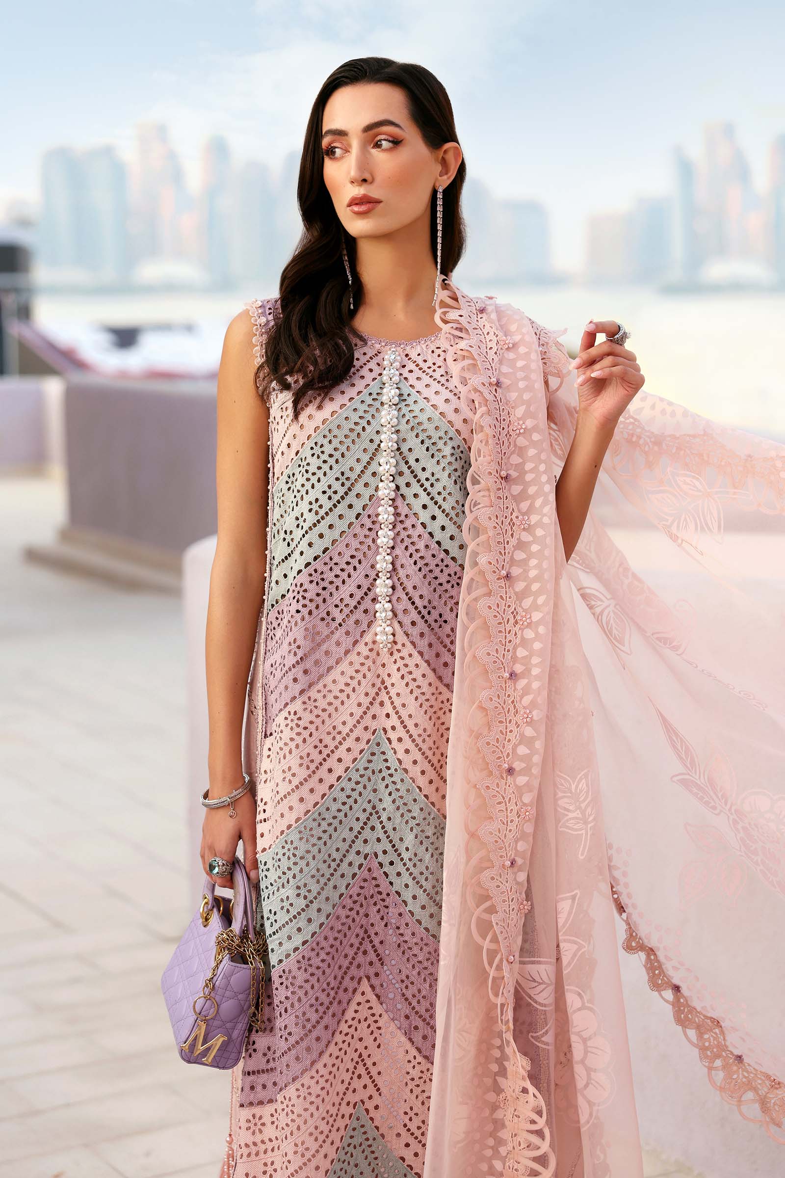 3Pc Unstitched Lawn Embroidered Suit with Diamond Chiffon Dupata With Dupata Pallu Embroided Patch - LLC-D529