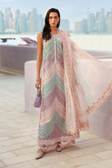 3Pc Unstitched Lawn Embroidered Suit with Diamond Chiffon Dupata With Dupata Pallu Embroided Patch - LLC-D529