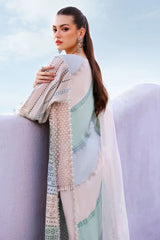 3Pc Unstitched Lawn Embroidered Suit with Diamond Chiffon Dupata With Dupata Pallu Embroided Patch - LLC-D530
