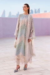 3Pc Unstitched Lawn Embroidered Suit with Diamond Chiffon Dupata With Dupata Pallu Embroided Patch - LLC-D530