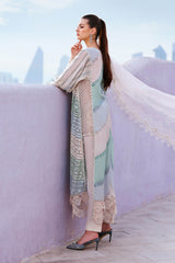 3Pc Unstitched Lawn Embroidered Suit with Diamond Chiffon Dupata With Dupata Pallu Embroided Patch - LLC-D530