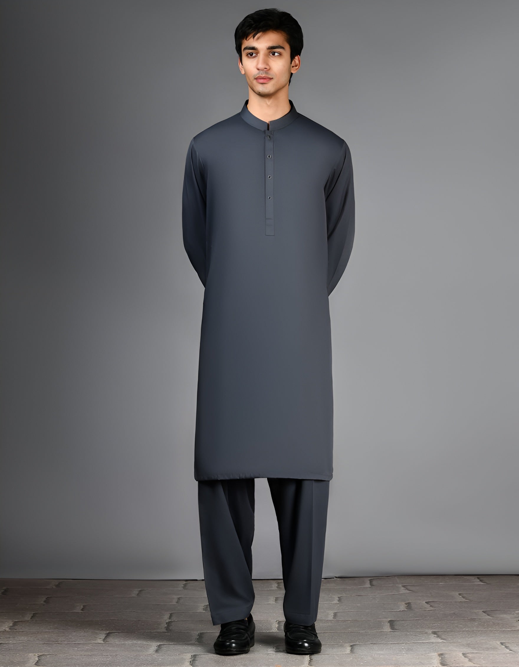 Shalwar Kameez - Grey Plain - Wash & Wear