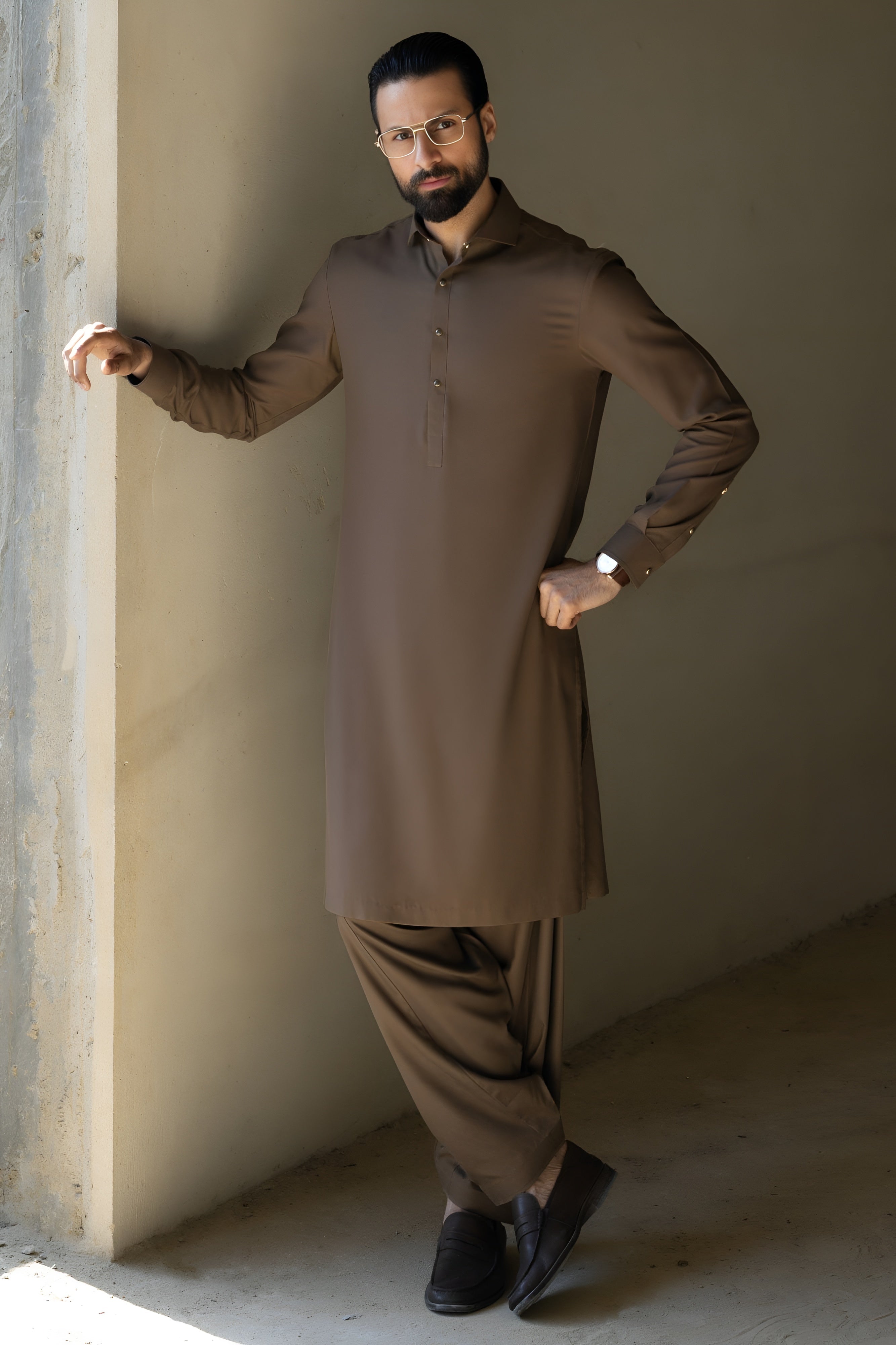 Shalwar Kameez - Olive Plain - Wash & Wear