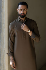 Shalwar Kameez - Olive Plain - Wash & Wear