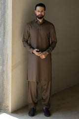 Shalwar Kameez - Olive Plain - Wash & Wear