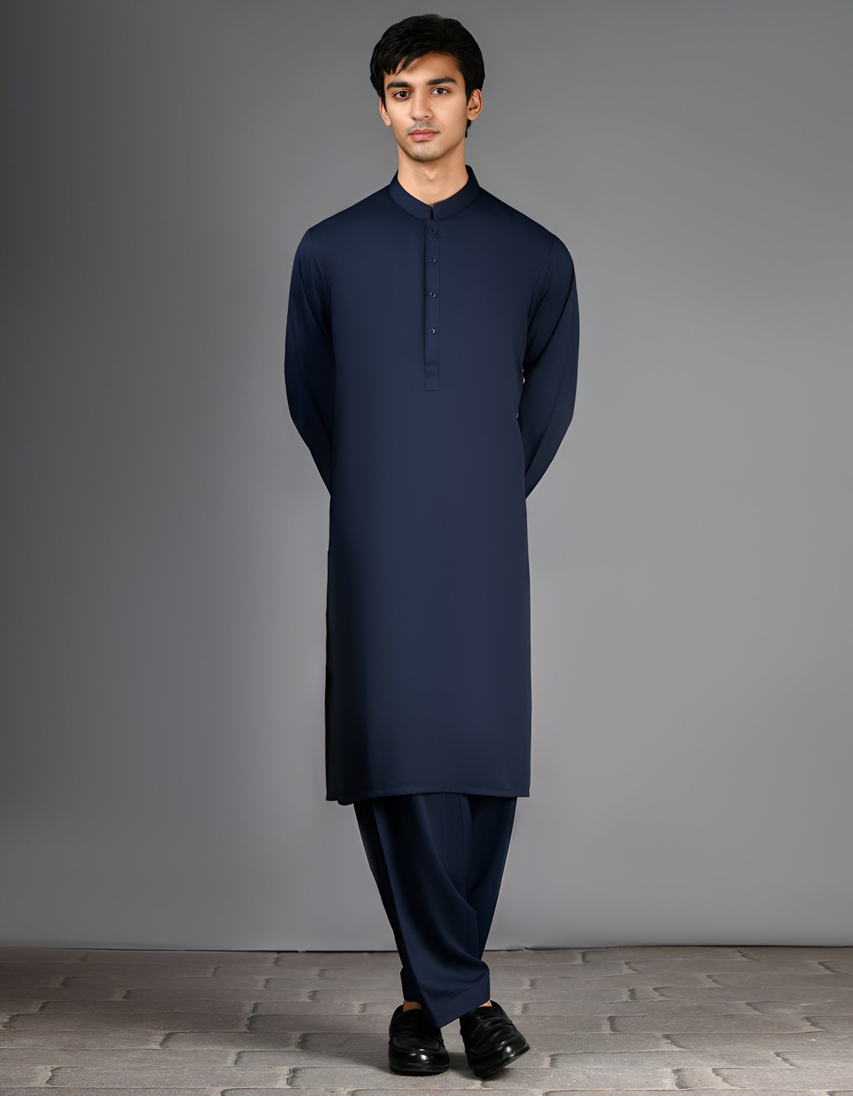 Shalwar Kameez - Navy Blue Plain - Wash & Wear