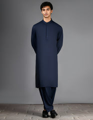 Shalwar Kameez - Navy Blue Plain - Wash & Wear