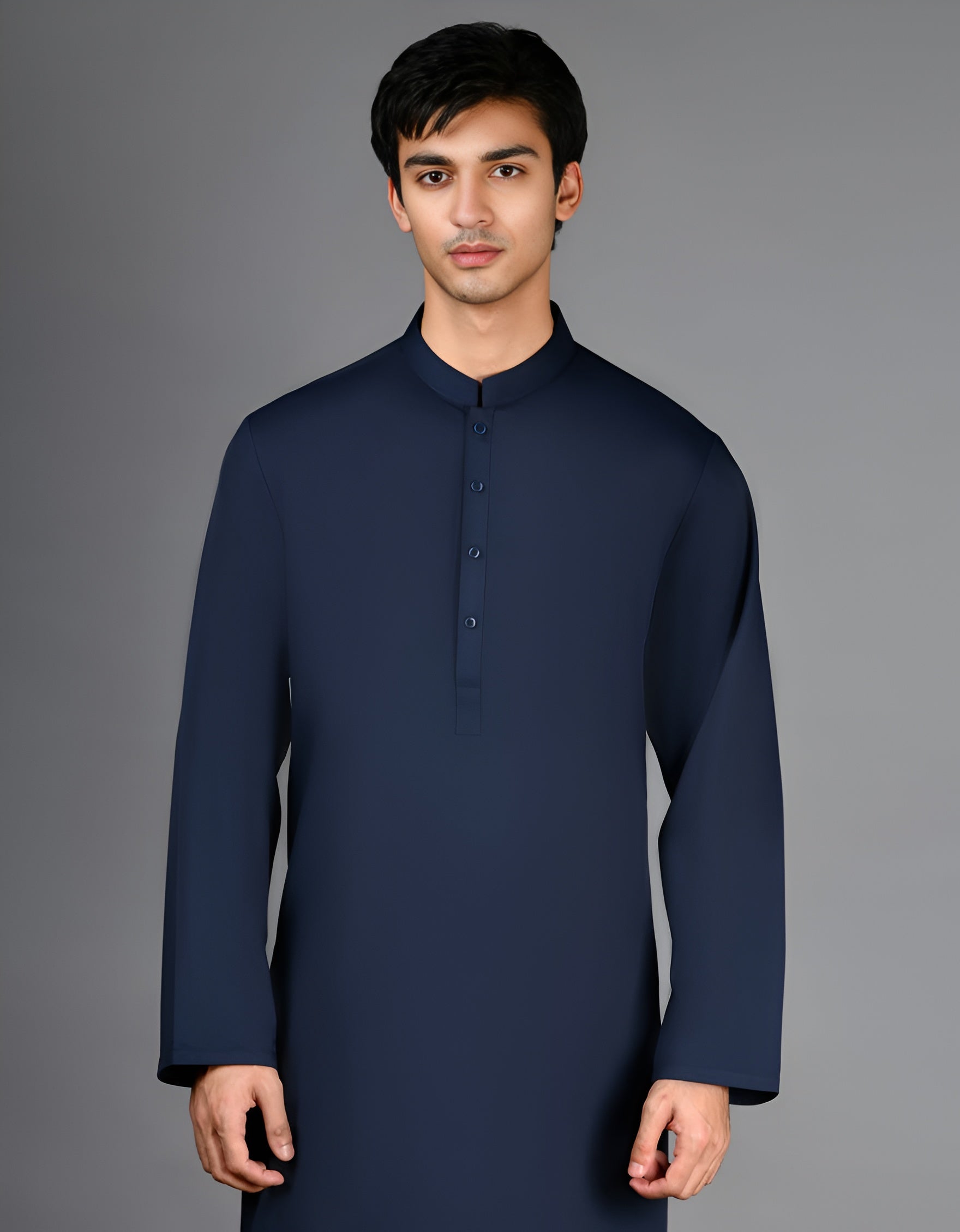 Shalwar Kameez - Navy Blue Plain - Wash & Wear