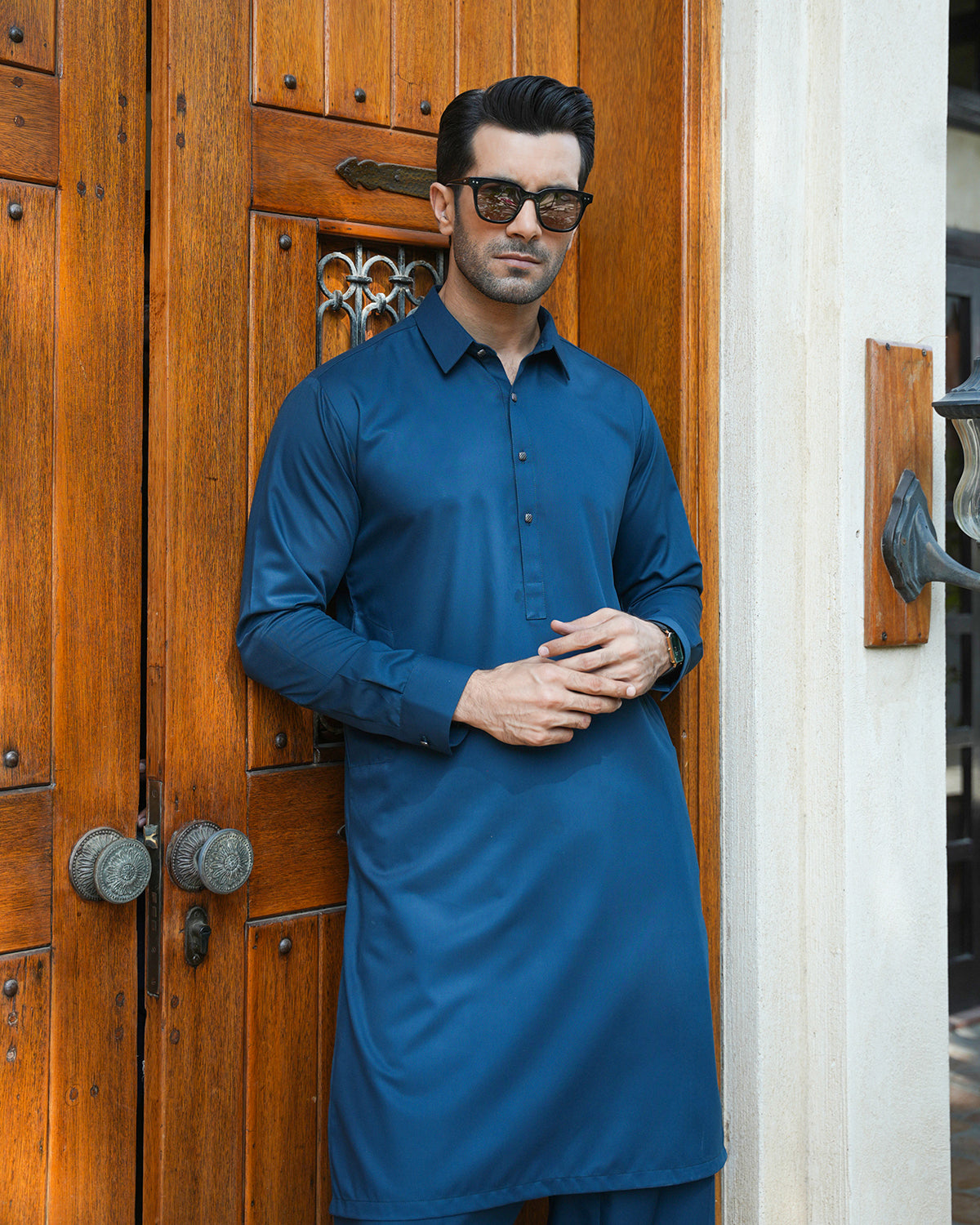 Shalwar Kameez - Marled Blue Plain - Wash & Wear