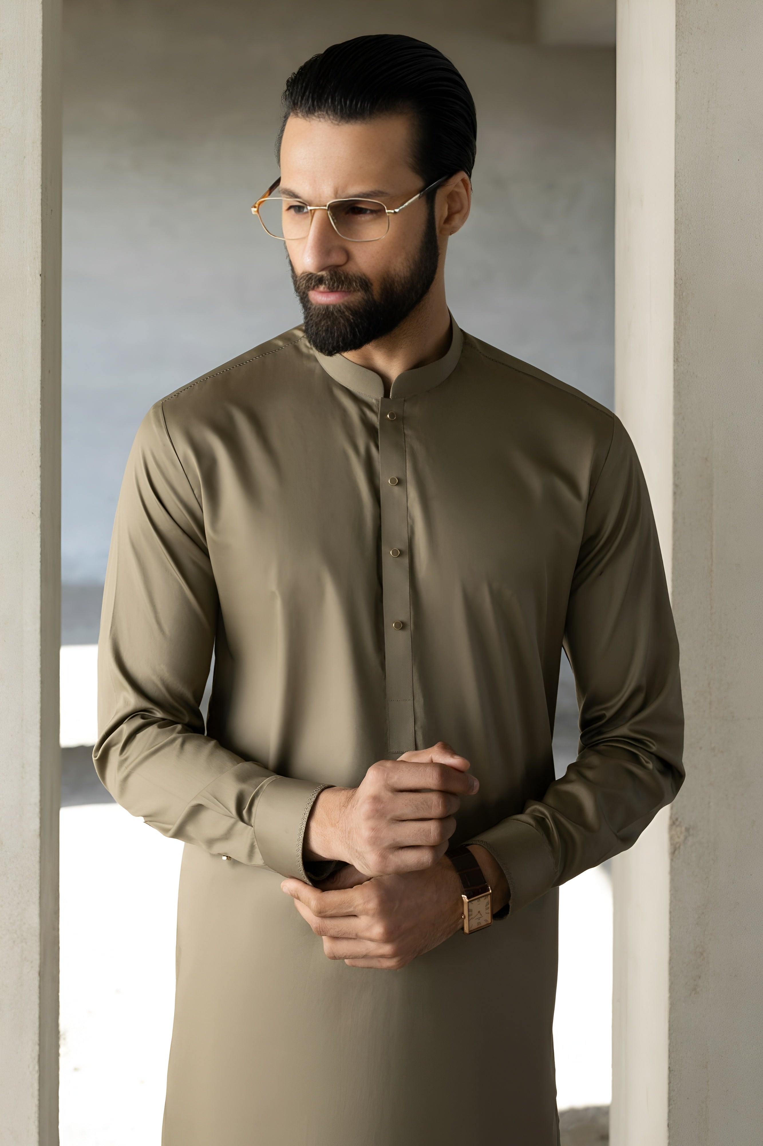 Shalwar Kameez - Olive - Wash & Wear