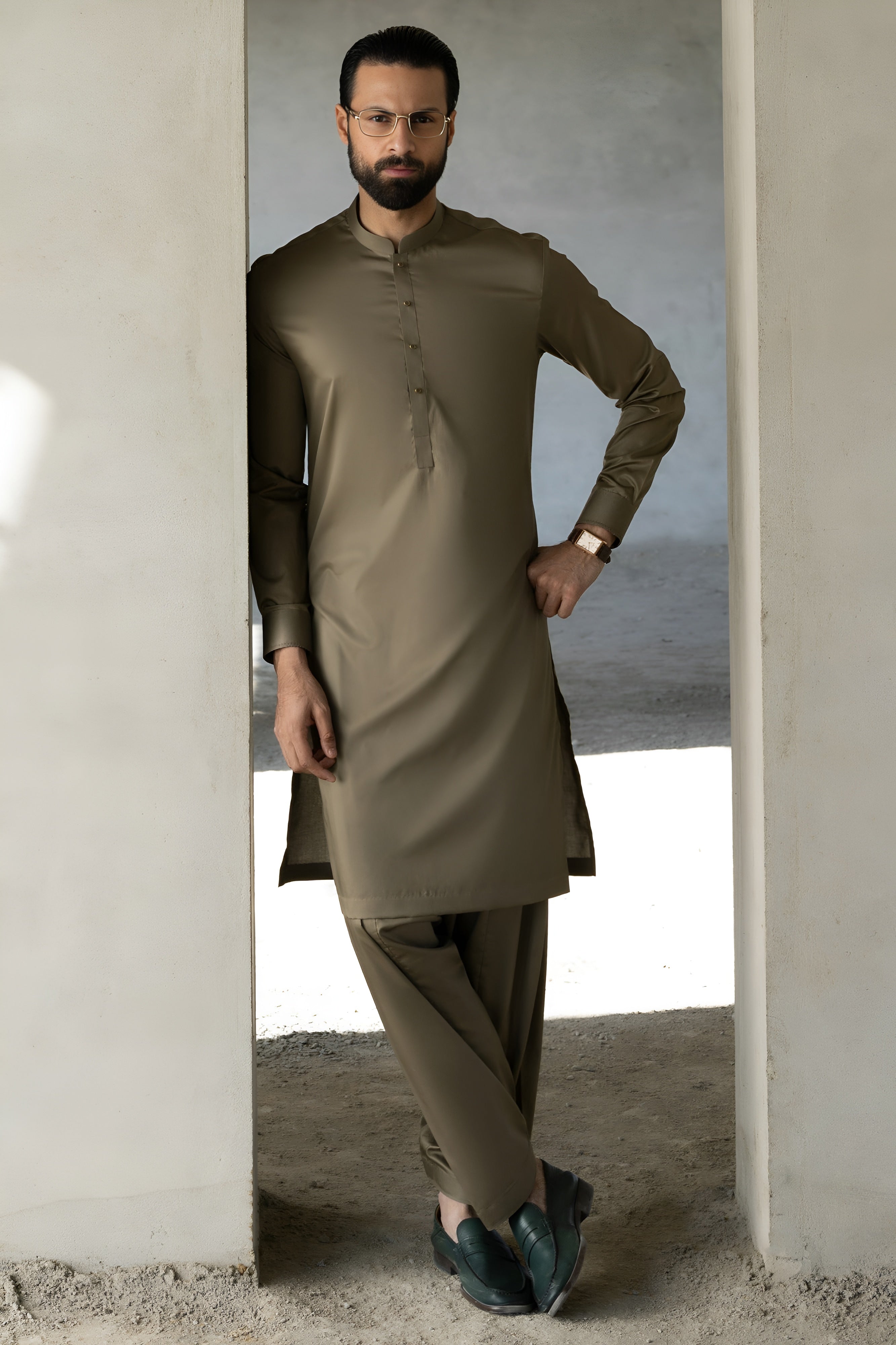Shalwar Kameez - Olive - Wash & Wear