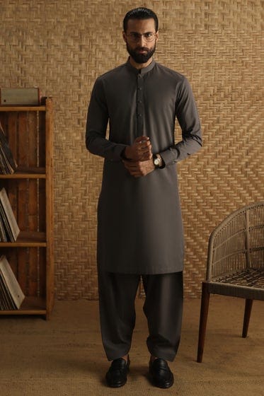 Shalwar Kameez - Charcoal Grey - Wash & Wear
