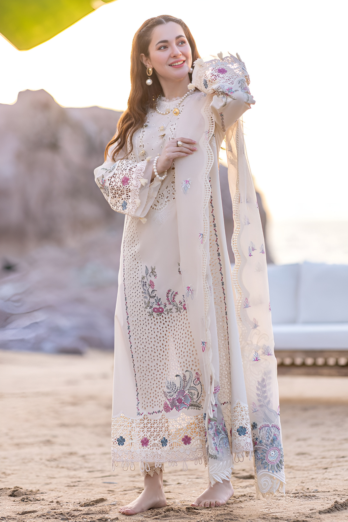3Pc Unstitched Chikankari Lawn Embroidered Suit with Organza Embroidered Dupatta - LLC-2511