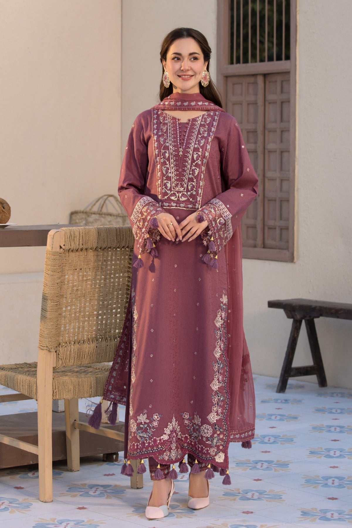 3Pc Unstitched Chikankari Lawn Embroidered Suit with Digital Printed Voil Dupatta - LLC-2515