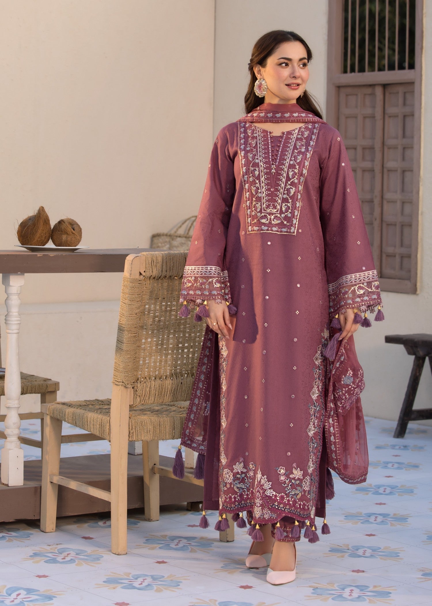 3Pc Unstitched Chikankari Lawn Embroidered Suit with Digital Printed Voil Dupatta - LLC-2515