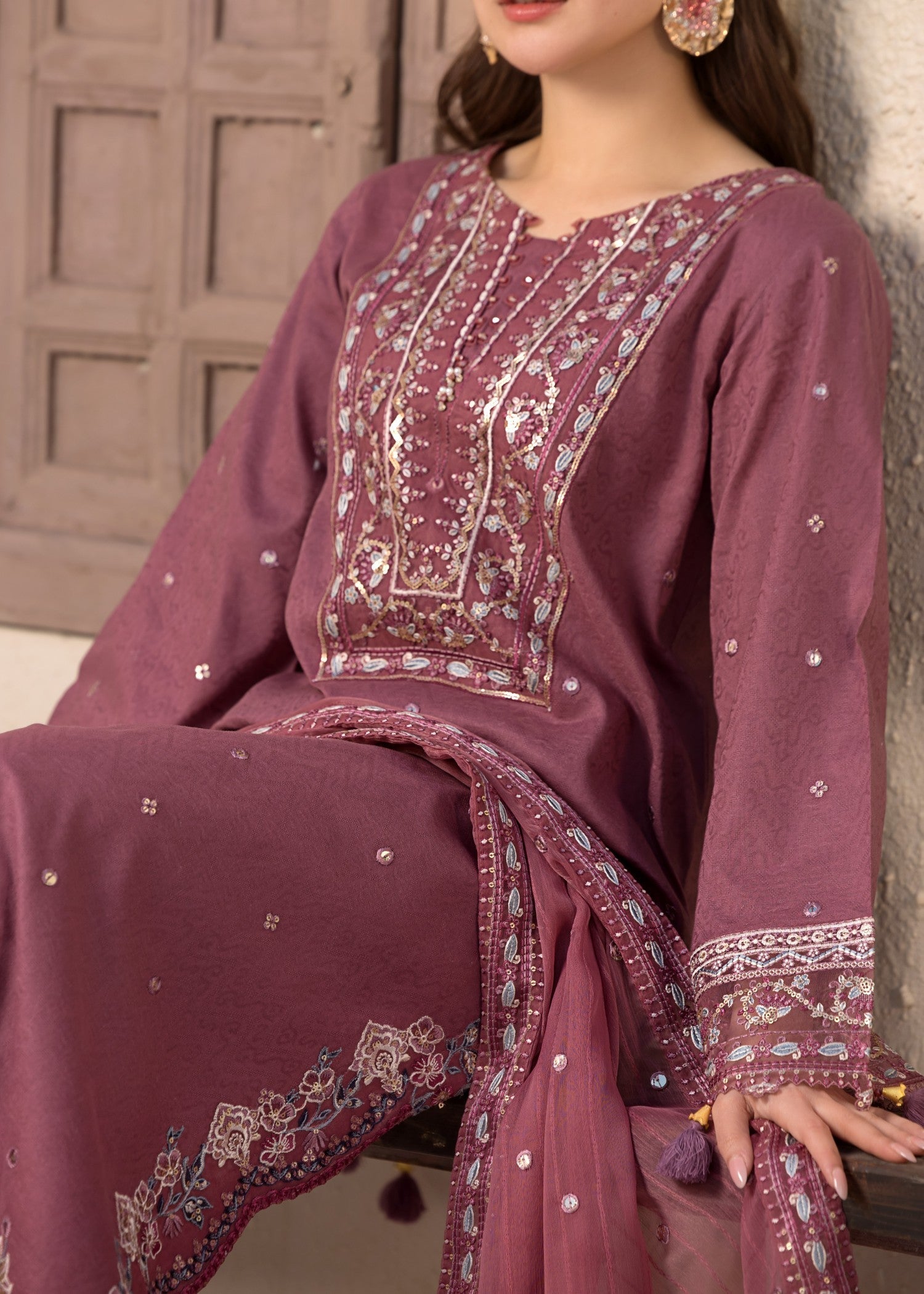 3Pc Unstitched Chikankari Lawn Embroidered Suit with Digital Printed Voil Dupatta - LLC-2515