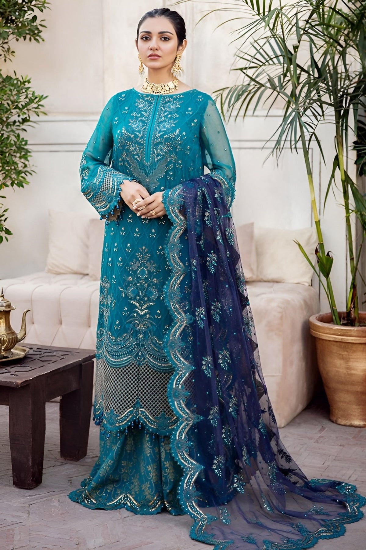 3Pc Unstitched Lawn Embroidered Suit with Embroidered Chiffon Dupatta - LLC-2519