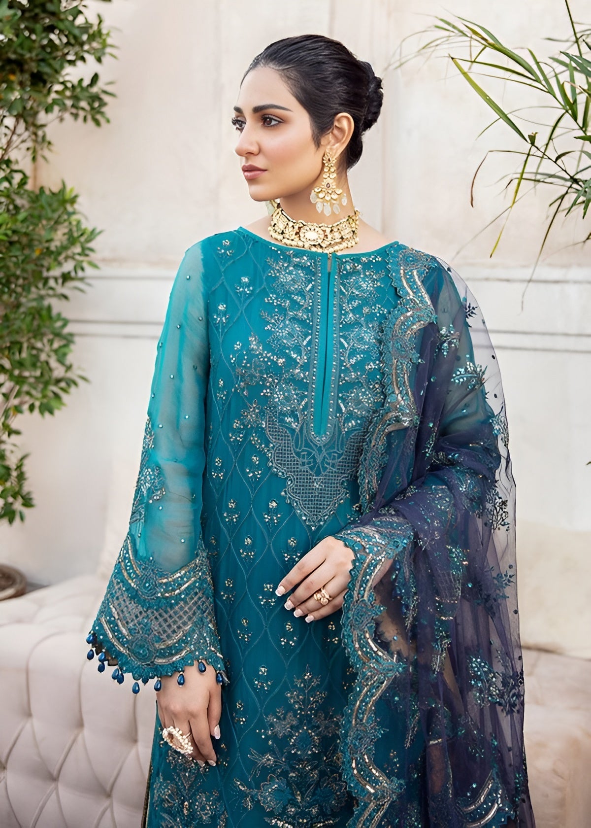 3Pc Unstitched Lawn Embroidered Suit with Embroidered Chiffon Dupatta - LLC-2519