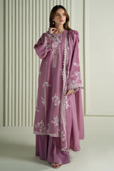 3Pc Unstitched Lawn Embroidered Suit with Embroidered Chiffon Dupatta - LLC-2516