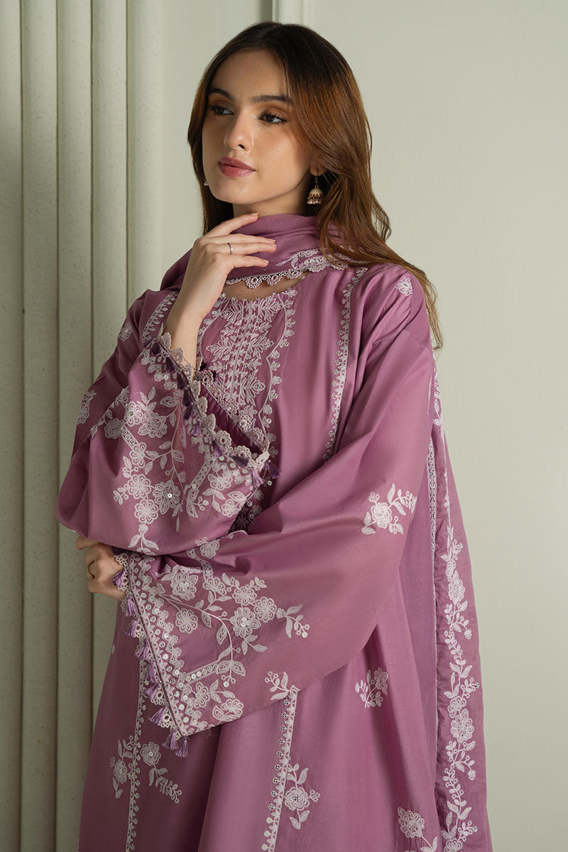 3Pc Unstitched Lawn Embroidered Suit with Embroidered Chiffon Dupatta - LLC-2516