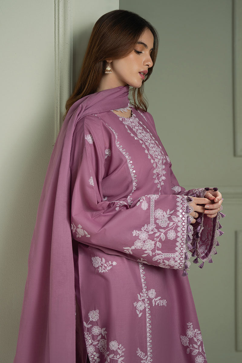 3Pc Unstitched Lawn Embroidered Suit with Embroidered Chiffon Dupatta - LLC-2516