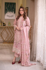 3Pc Unstitched Lawn Embroidered Suit with Organza Embroidered Dupatta - LLC-2520