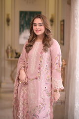 3Pc Unstitched Lawn Embroidered Suit with Organza Embroidered Dupatta - LLC-2520