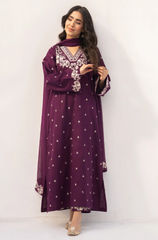 3Pc Unstitched Lawn Embroidered Suit with Embroidered Chiffon Duppata - LLC-02550