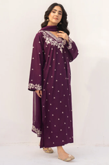 3Pc Unstitched Lawn Embroidered Suit with Embroidered Chiffon Duppata - LLC-02550
