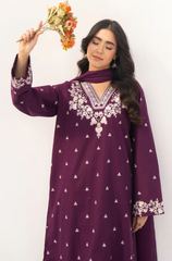 3Pc Unstitched Lawn Embroidered Suit with Embroidered Chiffon Duppata - LLC-02550