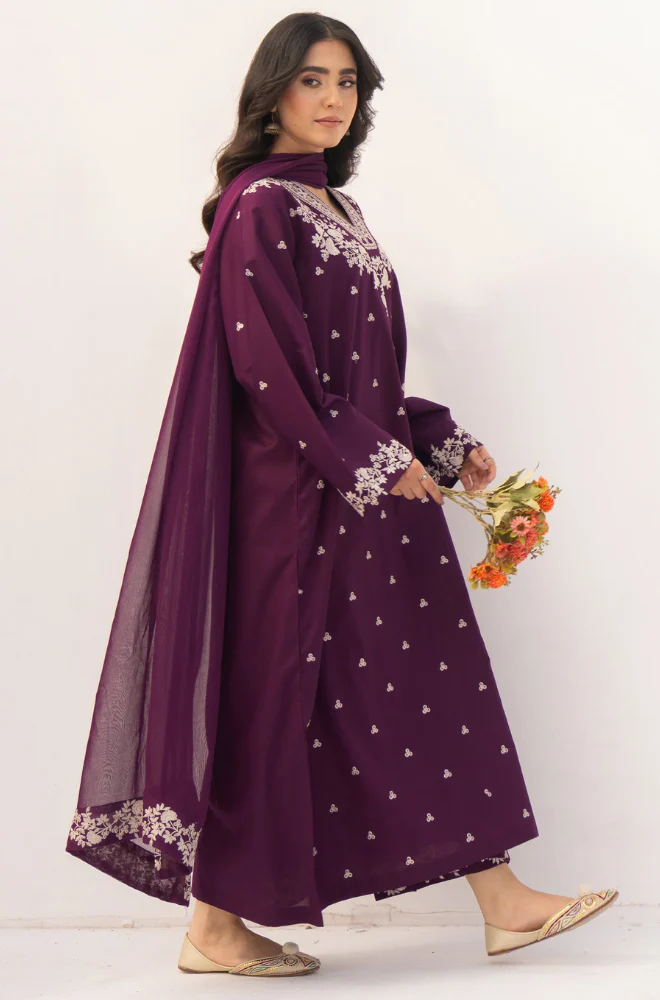 3Pc Unstitched Lawn Embroidered Suit with Embroidered Chiffon Duppata - LLC-02550