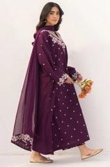 3Pc Unstitched Lawn Embroidered Suit with Embroidered Chiffon Duppata - LLC-02550
