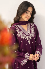 3Pc Unstitched Lawn Embroidered Suit with Embroidered Chiffon Duppata - LLC-02550