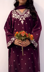 3Pc Unstitched Lawn Embroidered Suit with Embroidered Chiffon Duppata - LLC-02550