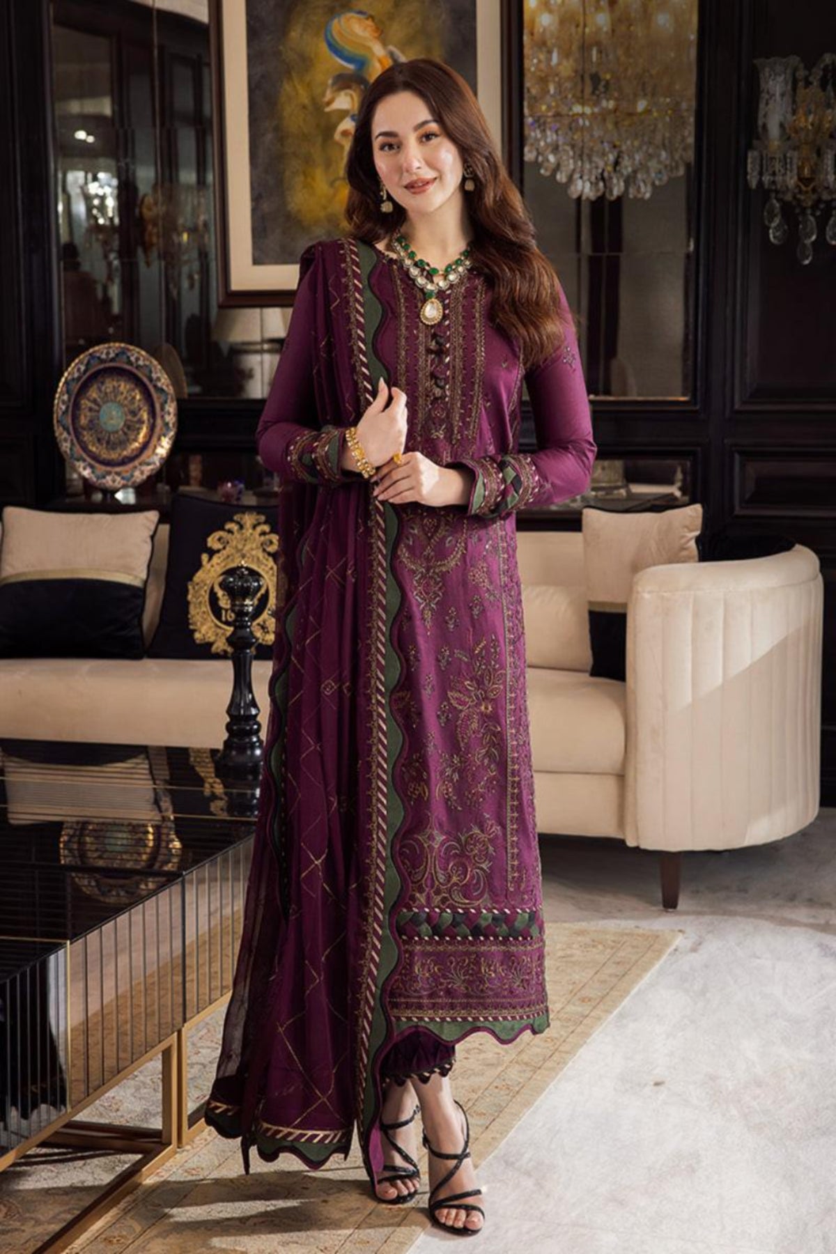 3Pc Unstitched Lawn Heavy Embroidered Suit with Embroidered Lawn Dupatta - LLC-2512