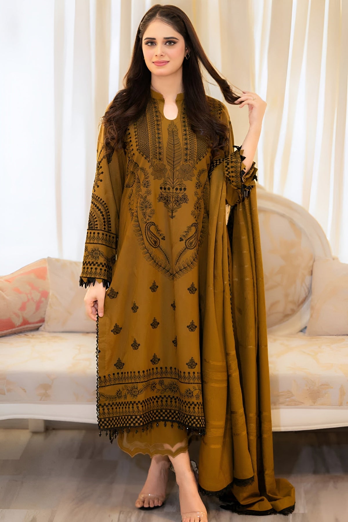 3Pc Unstitched Lawn Embroidered Suit with Embroidered Lawn Dupatta - LLC-2513