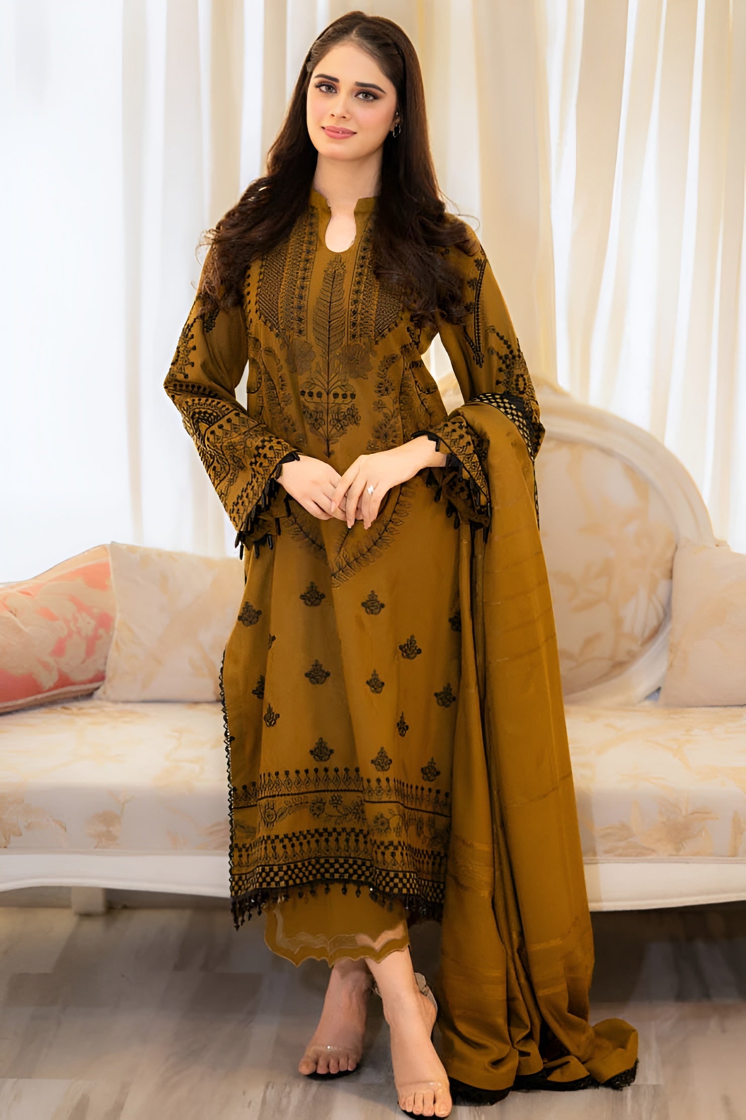 3Pc Unstitched Lawn Embroidered Suit with Embroidered Lawn Dupatta - LLC-2513