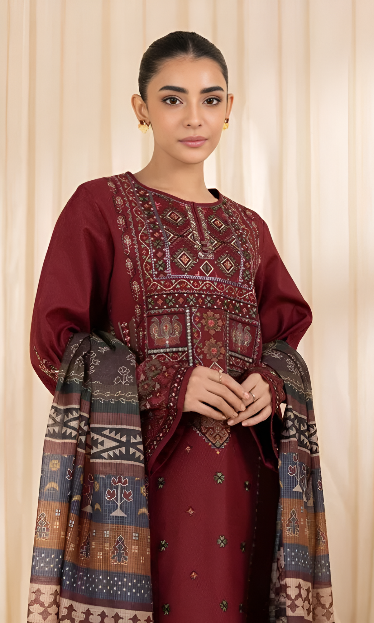 3Pc Unstitched Lawn Embroidered Suit with Printed Lawn Dupatta - LLC-2518