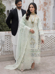 3Pc Unstitched Lawn Embroidered Chiken Kari Suit with Bana Dora Lawn Dupata - LLC-D624