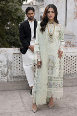 3Pc Unstitched Lawn Embroidered Chiken Kari Suit with Bana Dora Lawn Dupata - LLC-D624