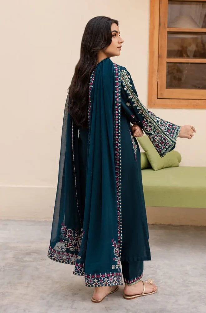 3Pc Unstitched Lawn Embroidered Suit with Embroidered Chiffon Duppata With 4 Motif & Pallu Patches - LLC-2526